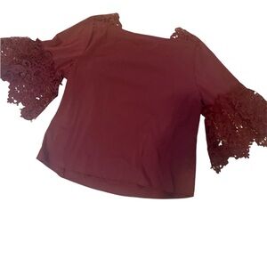 Ladies/ women top/shirt/blouse, size 2X boxy 3/4 sleeve lace plus si… burgundy